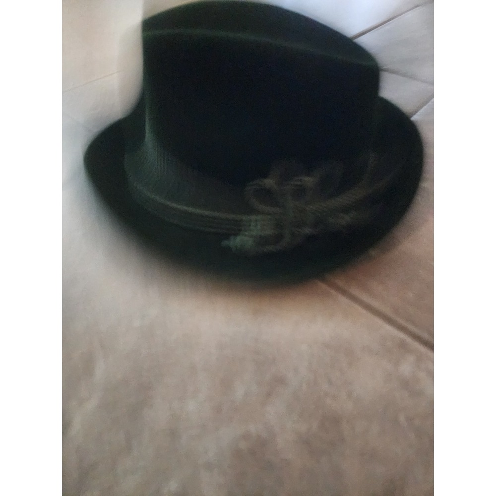 Vintage Tyrolean Fedora Hat Forest Green Velour Alpine Style Rope Trim Band - Picture 3 of 8